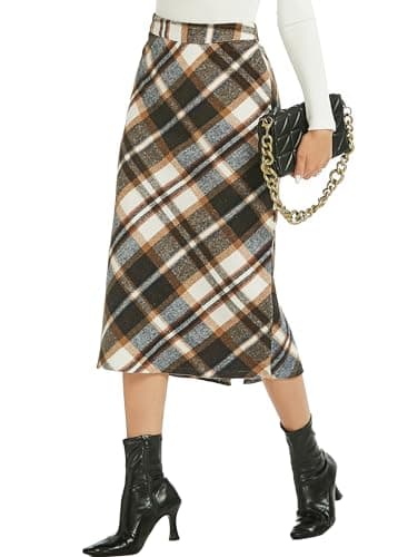 RANPHEE Womens Vintage Flannel Plaid Midi Skirt