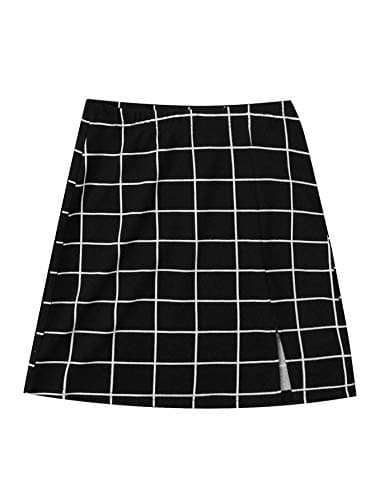 Floerns Women's High Waisted Mini Plaid Split Hem Casual Skirt — A Black