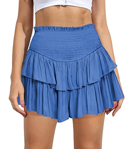 High Waist Ruffle Mini Skirt Women's Fashion — Blue