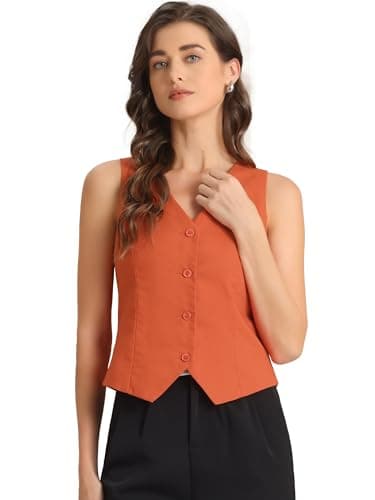 Allegra Linen Vest for Women's Summer Fashion V-Neck Crop Top — Orange