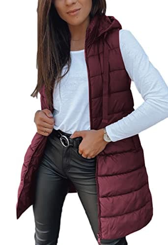 Women's Winter Hooded Puffer Vest — Wine Red