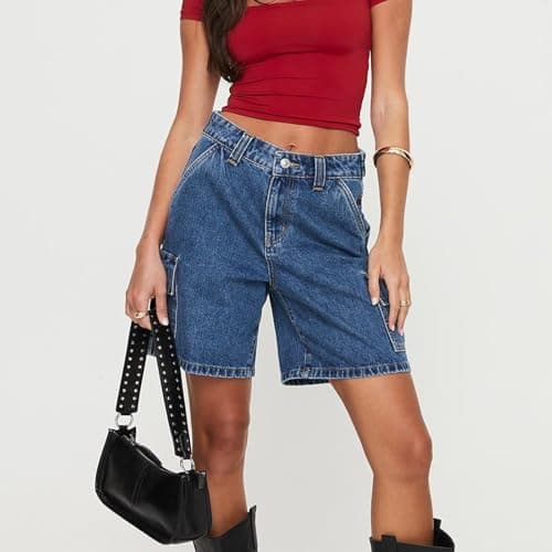 Giraropa Women's Vintage Baggy Denim Bermuda Shorts with Pockets