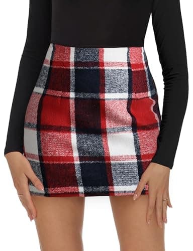 Trendy AURUZA High Waist Plaid Mini Skirts for Women Christmas Fall Winter