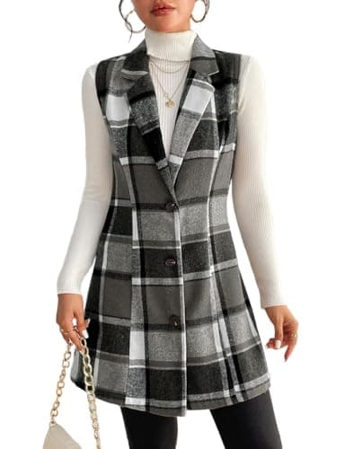 IDEALSANXUN Wool Plaid Vest for Women Fall Winter Sleeveless Blazer Jackets — Black