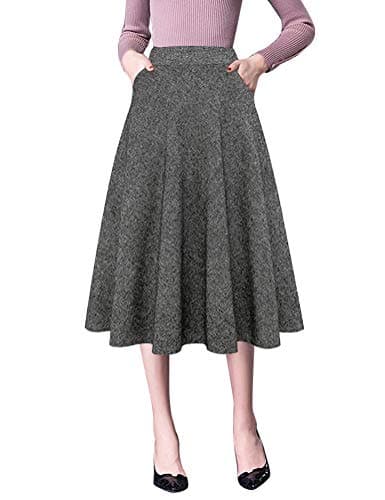 Women's High Waist Wool A-line Midi Skirt — Black