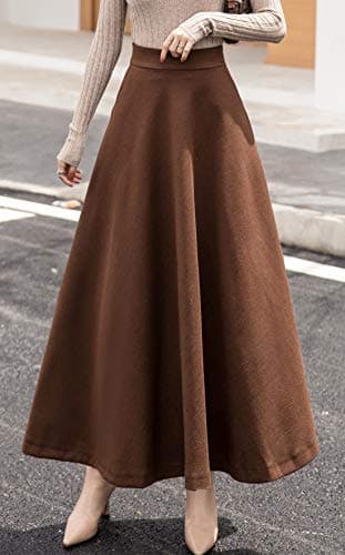 Women's Wool A-Line Maxi Skater Skirt for Fall Winter