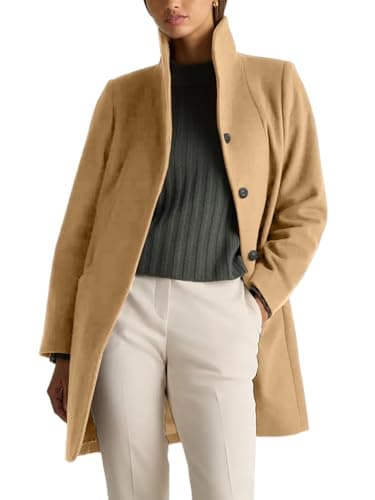 IDEALSANXUN Women's Trendy Wool Shawl Collar Pea Coat Outerwear — Camel