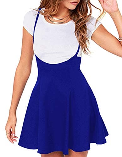 Jedyful Women's Casual High Waist Flare Skater Skirt with Shoulder Straps — 01-y Royal Blue