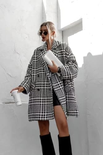 ChouYatou Women's Winter Houndstooth Wool Blend Peacoat