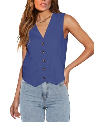 Floral Find Women's Casual Sleeveless V-Neck Business Vest with Pocket — Blue