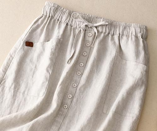 Flowy Linen Skirt for Women with Drawstring Waist and Slit
