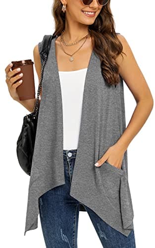 Veryoung Women's Lightweight Floral Long Sleeve Cardigan with Pockets — C03-dark_grey-sleeveless