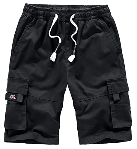 Vcansion Men's Casual Lightweight Loose Fit Multi-Pockets Cargo Shorts — Black