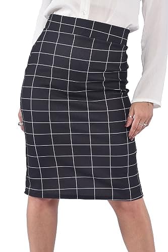Pretty Print High Waist Pencil Skirt Size 4-18 — Black Grid