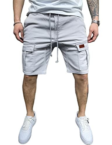 IDEALSANXUN Men's Casual Drawstring Cargo Shorts — Light Grey