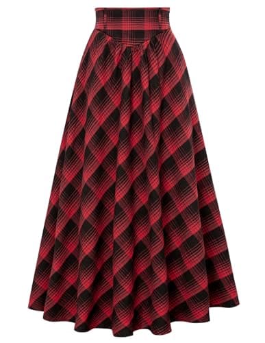 Victorian Plaid Maxi Skirt for Women — Red Plaid