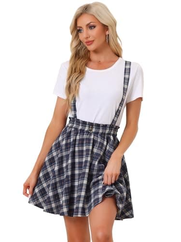Allegra K Women's Christmas Plaid Mini Skirt — Dark Blue