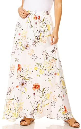 Trendy Women's Maxi Skirts - Flowy Summer Aline Elastic High Waisted Reg & Plus Size — Tropical Floral
