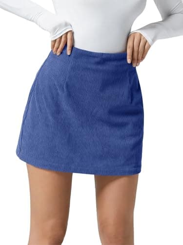 Wenrine Women's High Waist Mini Corduroy A-Line Skirt — Blue