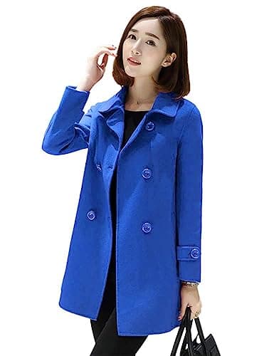 Ylingjun Women's Classic Fit Double Breasted Wool Pea Coat Outwear — Blue