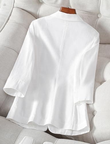 Womens Cropped Linen Blazer 3/4 Sleeve Lightweight Spring Summer Jacket