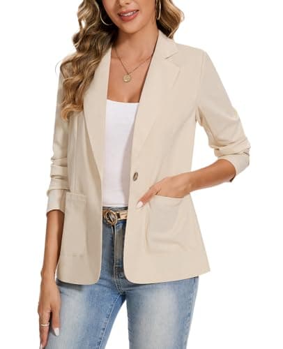 MINTLIMIT Women's Linen-Cotton Blazer Jacket with Pockets