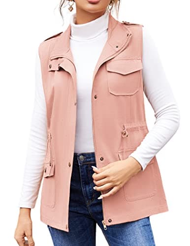 Beyove Women's Lightweight Sleeveless Military Anorak Cargo Vest — A- No Hood-pink