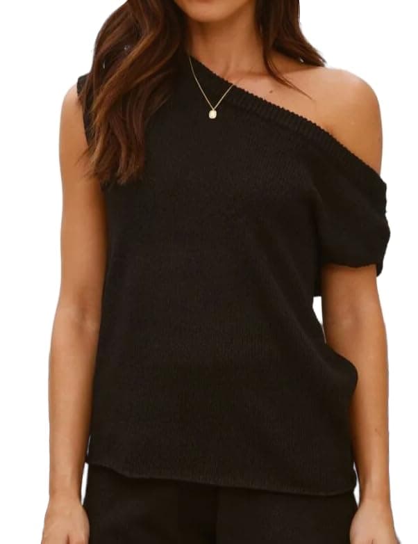 IDESANXUN Women's Off-Shoulder Sleeveless Knit Vest Top Trendy Summer Casual — Black