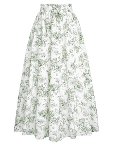 Scarlet Victorian Maxi Skirts for Women Summer Floral Pockets — Green Floral