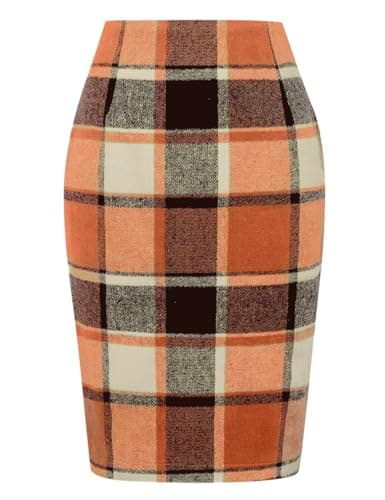 2024 Fall/Winter Plaid Midi Skirt for Women — Orange New