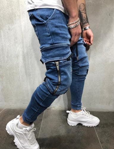 Slim Fit Drawstring Cargo Jeans for Men