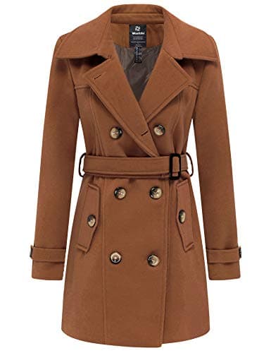 Women's Double Breasted Winter Trench Coat with Belt by Wantdo — Caramel