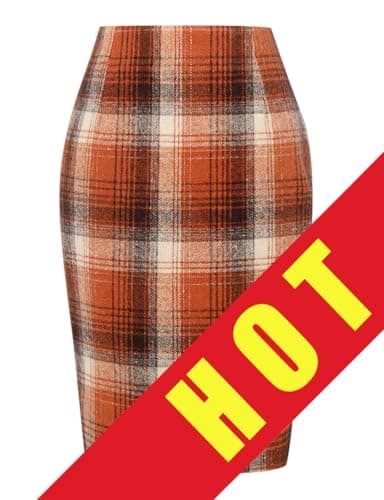 Womens Plaid Wool Pencil Skirt for Fall and Winter — Orange