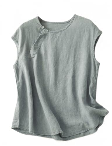 Women's Cotton Linen Sleeveless Blouse Casual Lightweight Vest for Summer — Blue