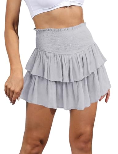 2024 Women's Ruffle Mini Skirt A-Line Pleated Cute Style — Grey