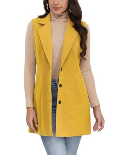 IDEALSANXUN Women's Plaid Sleeveless Blazer Jacket for Fall Winter — Pure Yellow