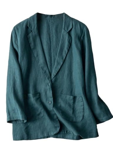 Womens Linen Blazer Casual Lightweight Cotton Suit Jacket — Dark Blue