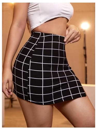 WDIRARA Women's High-Waist Plaid Wool Mini Bodycon Skirt