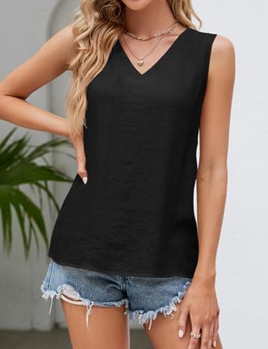 V Neck Linen Vest Tank Tops Shirt for Women