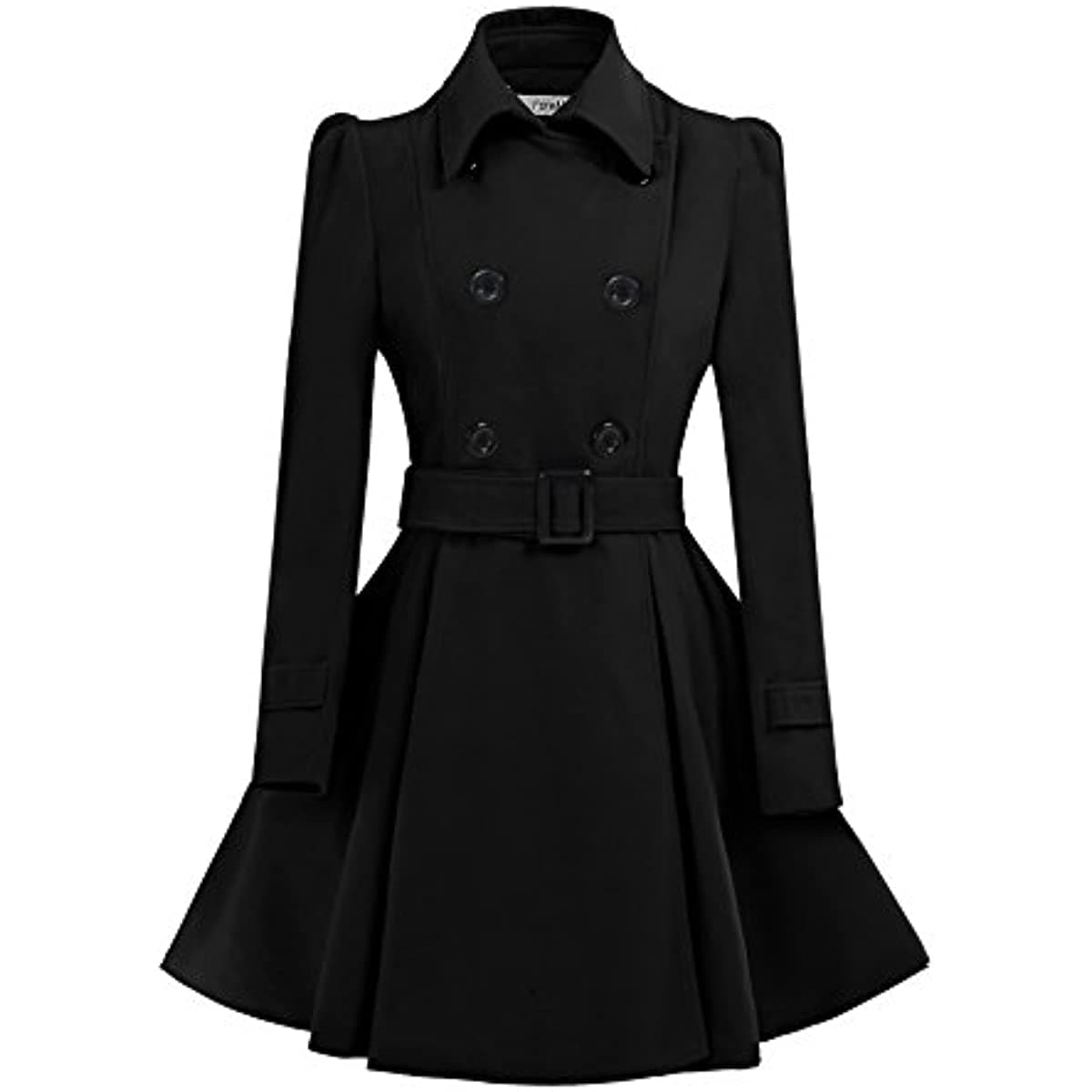 ForeMode Women'sDouble Breasted Wool Pea Coat with Belt Buckle