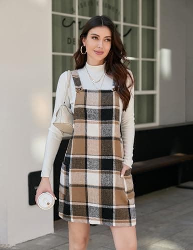 Plaid Overall Dress for Women: Fall/Winter Pinafore Jumper
