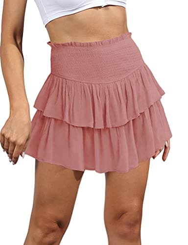 2024 Women's Ruffle Mini Skirt A-Line Pleated Cute Style — Pink