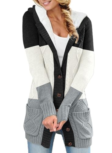 Sidefeel Women's Hooded Fleece Cardigan Winter Coat with Pockets — Hooded Deep 21 Black