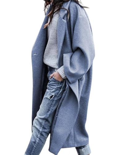 UANEO Women's Wool Blend Double Breasted Long Trench Coat Winter — Dustyblue