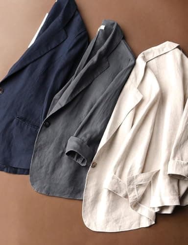 IDEALSANXUN Women's Lightweight Linen Blazer Jackets 3/4 Sleeve Spring Summer