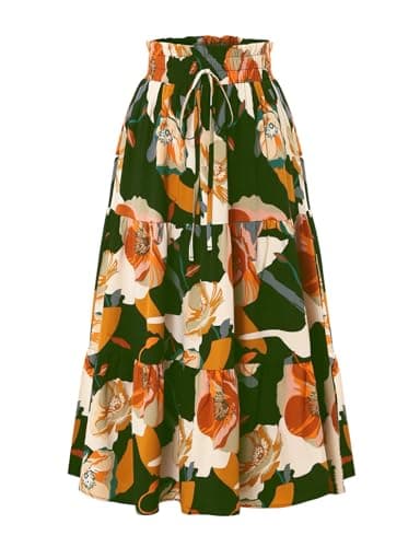 IDEALSANXUN Boho Flowy Tiered Midi Skirt for Women — Green