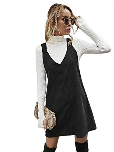 Floerns Women's Casual V-Neck A-Line Corduroy Pinafore Dress