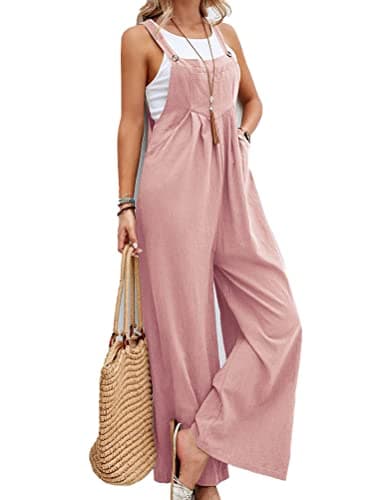 Wide Leg Overalls for Women — Pink