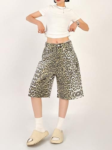 Vintage Y2k Leopard Print Oversized Jean Shorts