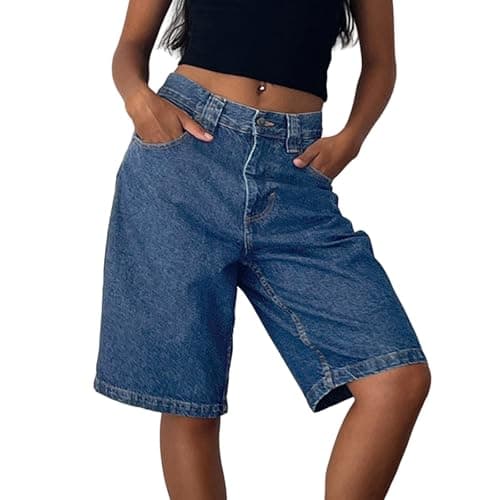 Winioder Y2K Wide Leg Denim Jean Shorts for Women — Denim Blue